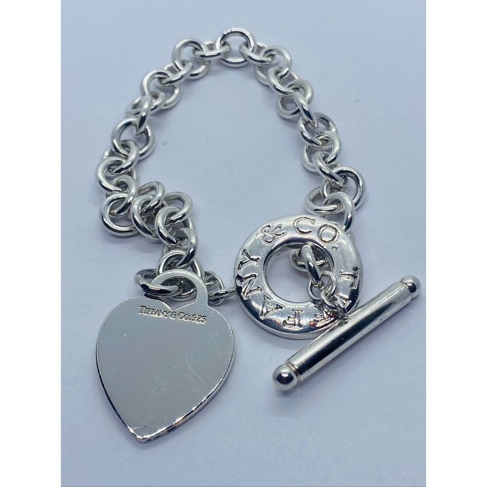 Tiffany & Co Sterling Silver Toggle Heart Tag Blank Heart Bracelet 7.25"